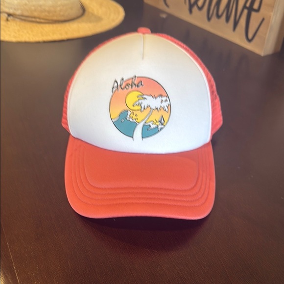 Aloha Trucker Hat in Red and White - Picture 3 of 6